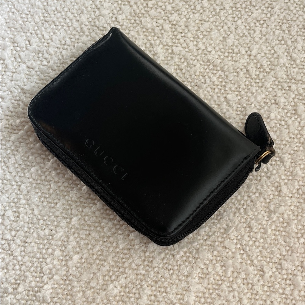 Gucci Black Zip-Around Leather Wallet Card Holder